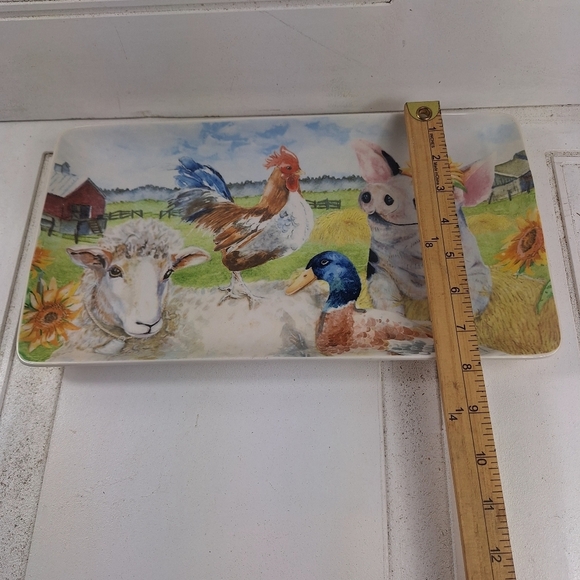 Pier 1 Imports Farm Animals Platter Rectangular Pig/Lamb/Duck/Chicken - Picture 6 of 9